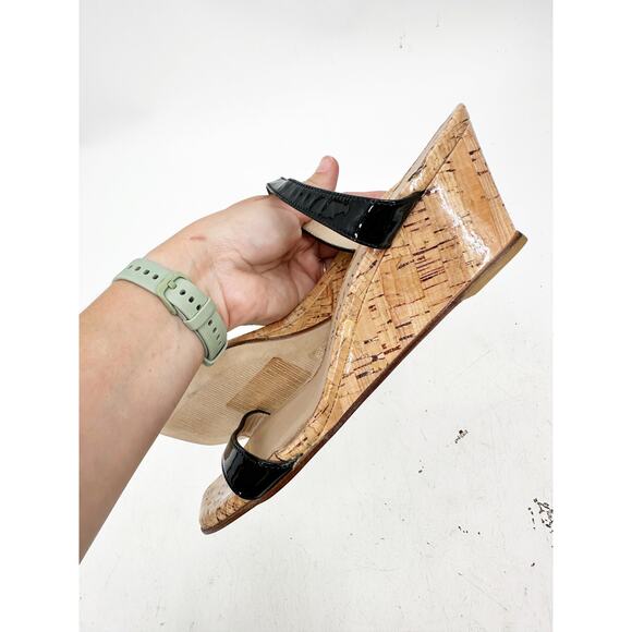Stuart Weitzman Aleena Cork Wedge Black Leather Slide Sandals Size 7B - Picture 4 of 5